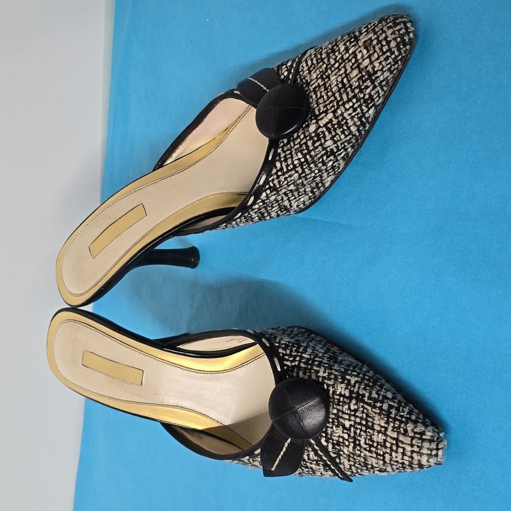 Ann Marino Tweed Black and White Mules Size 9